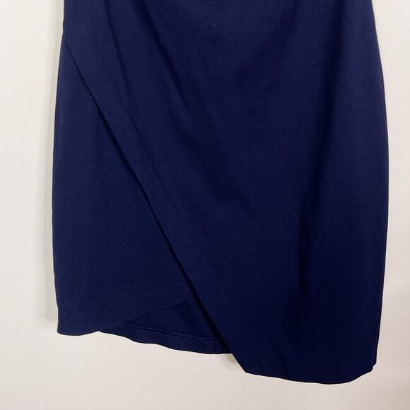 Express Size 4 Navy Blue Halter Neck Overlap Asymmetrical Bodycon Dress Cocktail - Picture 4 of 8